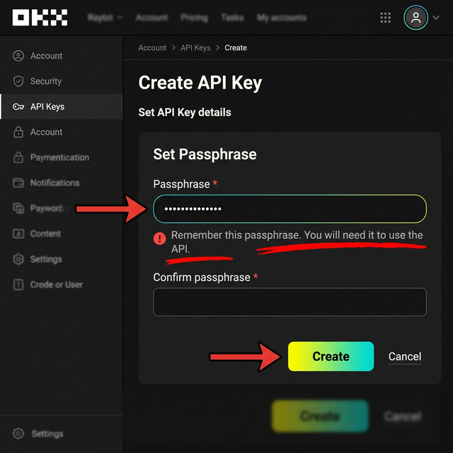 Setting the Passphrase for an OKX API key