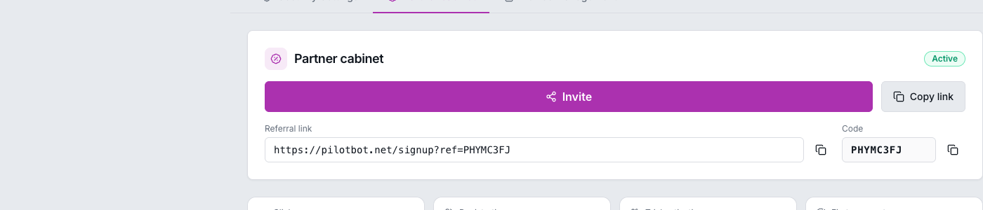 Your referral link and code